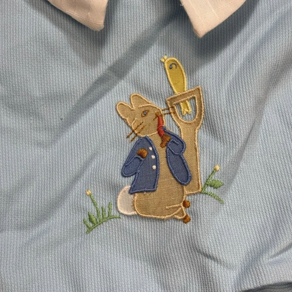 Vintage Nannette Boys 18 Month Peter Rabbit Shortall Outfit Blue Button Shirt